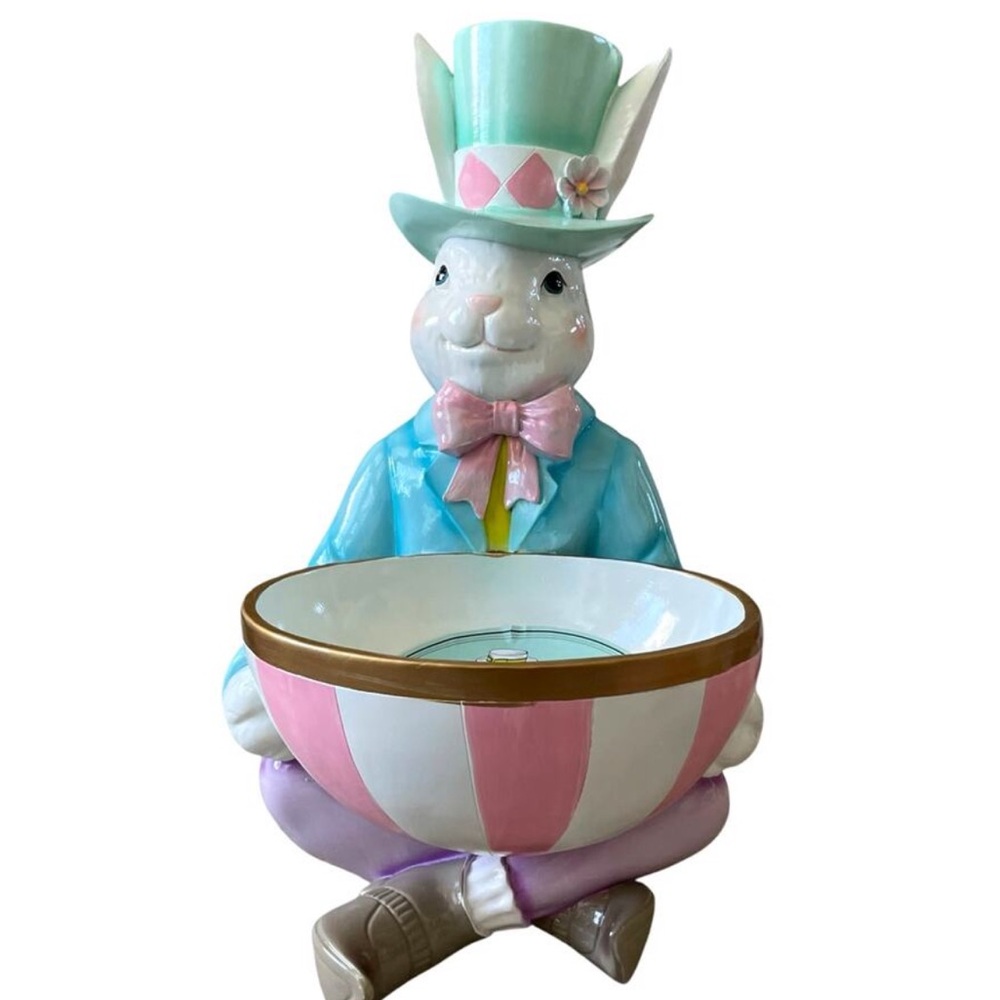 TOPHAT & TAIL Mad Hatter Easter Bunny Holding Candy Bowl 20" New